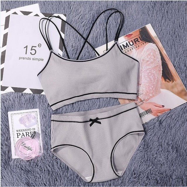 Cotton Thin Screw Thread Push Up Bra Set beauty back Women Bra Panties Set Comfort Underwear Lingerie Set The Clothing Company Sydney