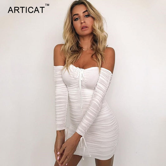 Autumn Winter Bandage Off Shoulder Long Sleeve Slim Elastic Bodycon Party Dresses The Clothing Company Sydney