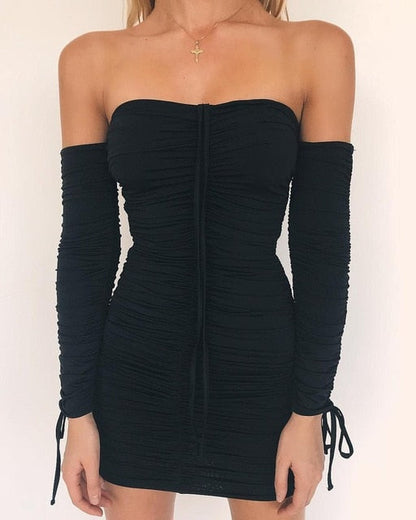 Autumn Winter Bandage Off Shoulder Long Sleeve Slim Elastic Bodycon Party Dresses The Clothing Company Sydney