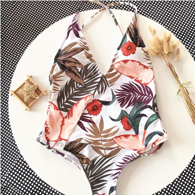 Sexy Deep V neck Swimwear Print Backless Bandage Cut Out Monokini One Piece Swimsuit Women bathing suit The Clothing Company Sydney