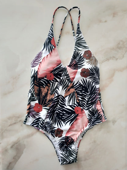 Sexy Deep V neck Swimwear Print Backless Bandage Cut Out Monokini One Piece Swimsuit Women bathing suit The Clothing Company Sydney