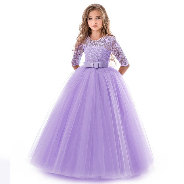 New Princess Lace Floral Embroidery Dress For Girls Vintage Children Dresses For Wedding Party Formal Ball Gown Kids Dress The Clothing Company Sydney
