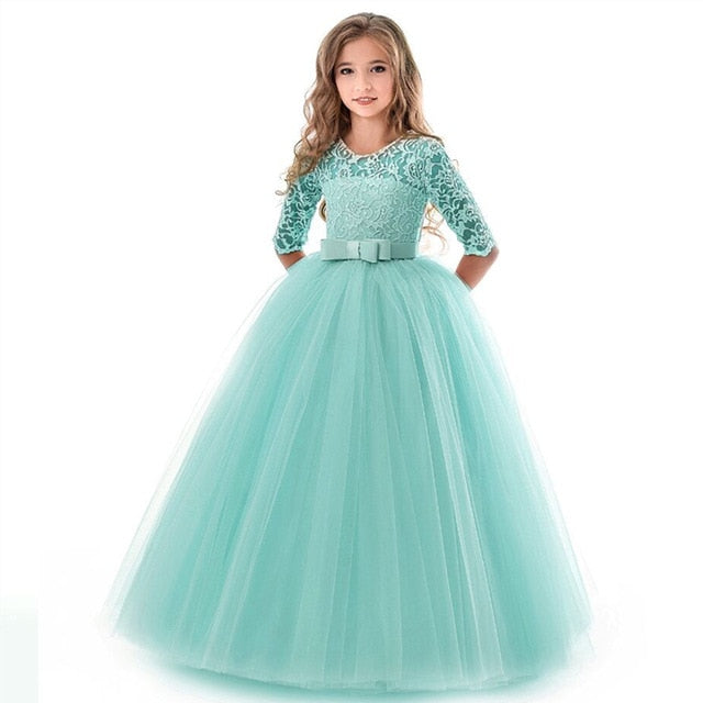 New Princess Lace Floral Embroidery Dress For Girls Vintage Children Dresses For Wedding Party Formal Ball Gown Kids Dress The Clothing Company Sydney