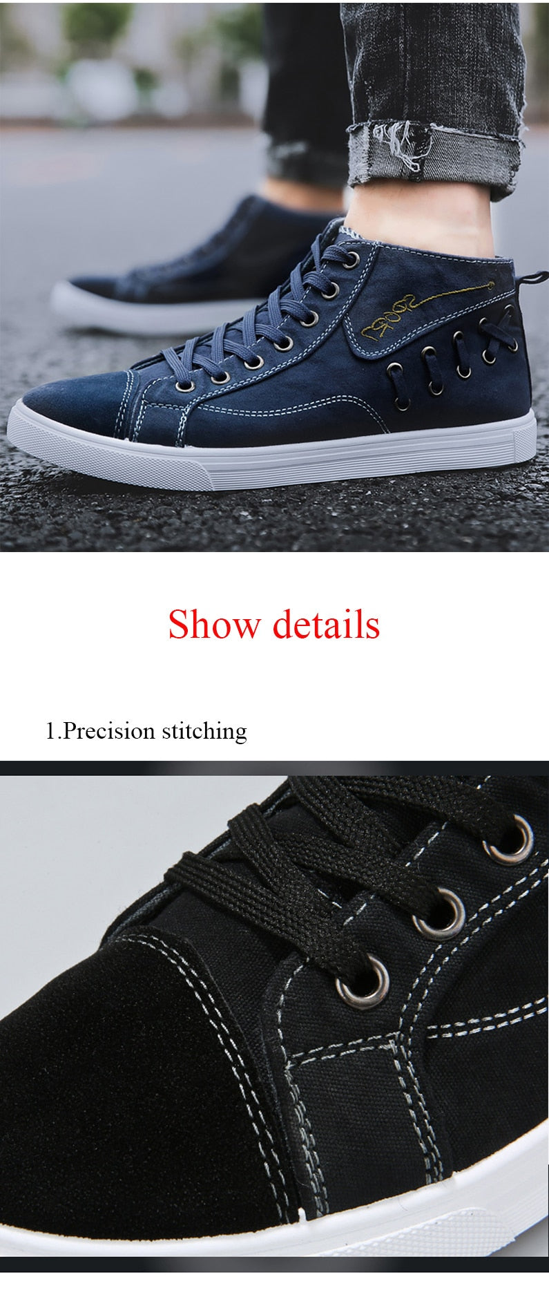 Casual Blue Canvas Vulcanized Shoes Male High Top Sneakers The Clothing Company Sydney