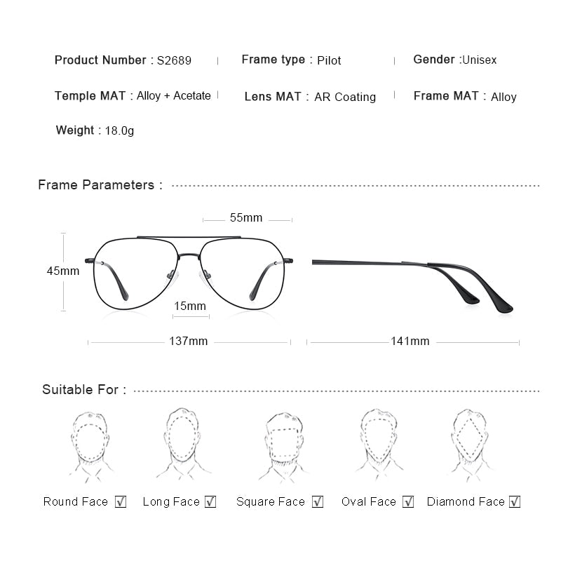 Designer Classic Pilot Glasses Frame For Men Women Fashion Prescription Glasses Frames Optical Eyewear The Clothing Company Sydney