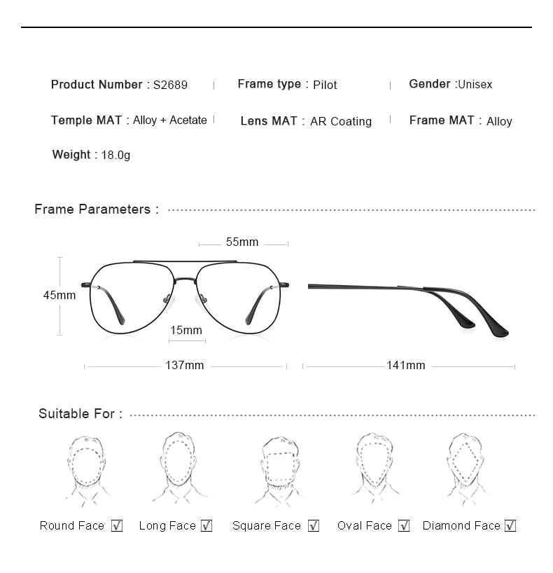 Designer Classic Pilot Glasses Frame For Men Women Fashion Prescription Glasses Frames Optical Eyewear The Clothing Company Sydney