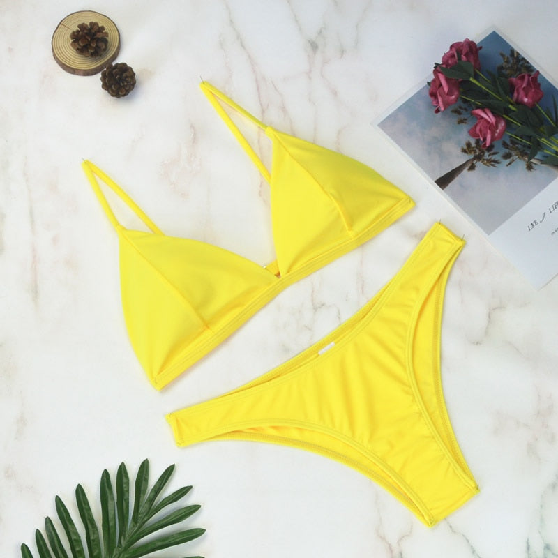 2 Piece Thong Swimwear Female Swimsuits Solid Bikini set Brazilian Bathing Suit Beachwear The Clothing Company Sydney