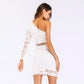 White Lace Hollow Out One Shoulder Elegant Dress Flare Sleeve Clubwear Short Club Party Dress The Clothing Company Sydney