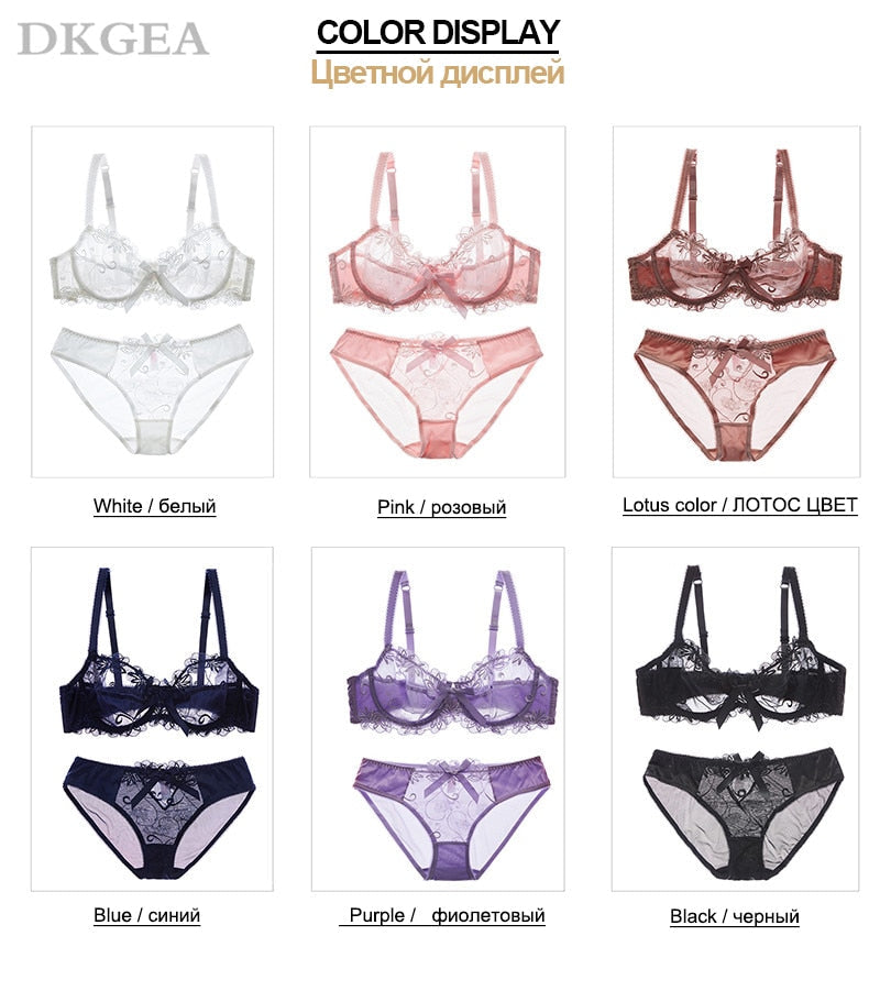 Ultra Thin Transparent Lace Bra and Panties Set Plus Size Underwear Women  Sexy Unlined Lingerie (Color : White, Cup Size : 95D)