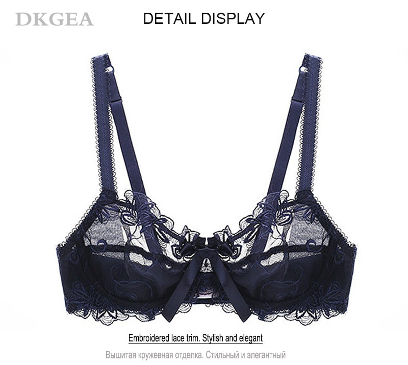  GMMDXD Ultra-Thin Transparent Large Size Underwear Sexy Floral  Bra+Panty Set (Color : Black, Cup Size : 75B)