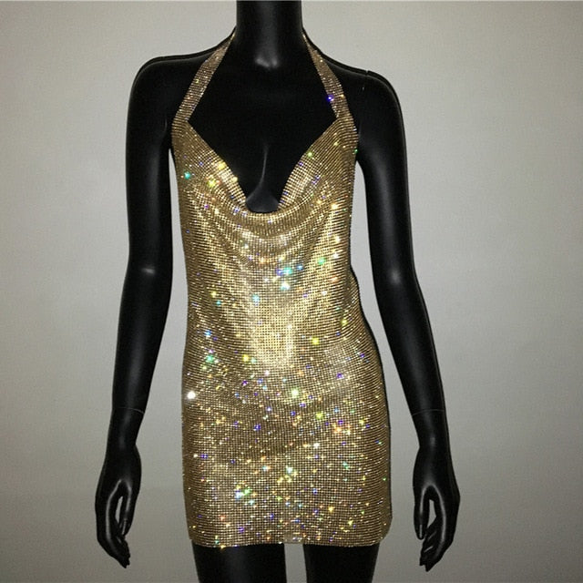 Deep V Neck Crystal Luxury Rhinestone Halter Club Party Backless Split Mini Dresses The Clothing Company Sydney