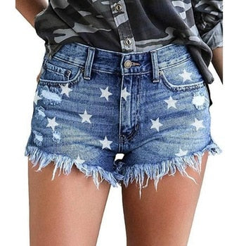 Summer Print tassel High Waist Hole Ripped Shorts Casual Plus Size Denim Shorts The Clothing Company Sydney