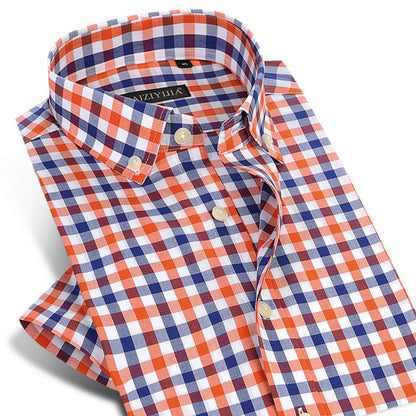 England Style Plaid Checked Cotton Men's Pocket-less Design Short Sleeve Summer Casual Standard-fit Button-down Thin Shirt The Clothing Company Sydney