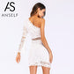 White Lace Hollow Out One Shoulder Elegant Dress Flare Sleeve Clubwear Short Club Party Dress The Clothing Company Sydney