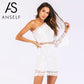 White Lace Hollow Out One Shoulder Elegant Dress Flare Sleeve Clubwear Short Club Party Dress The Clothing Company Sydney