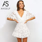 White Lace Hollow Out One Shoulder Elegant Dress Flare Sleeve Clubwear Short Club Party Dress The Clothing Company Sydney