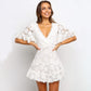 White Lace Hollow Out One Shoulder Elegant Dress Flare Sleeve Clubwear Short Club Party Dress The Clothing Company Sydney