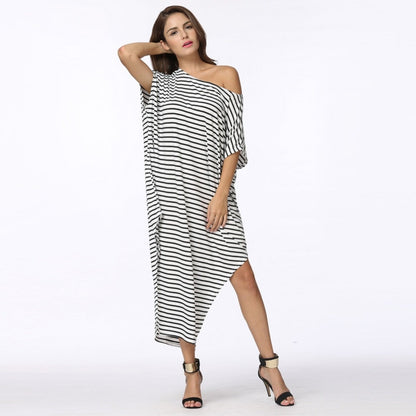 Loose Long Striped Batwing Sleeve One Shoulder Split Asymmetric Oversized Casual 5XL Plus Size Dresses The Clothing Company Sydney