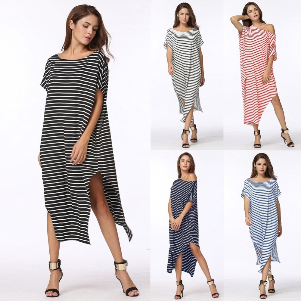 Loose Long Striped Batwing Sleeve One Shoulder Split Asymmetric Oversized Casual 5XL Plus Size Dresses The Clothing Company Sydney