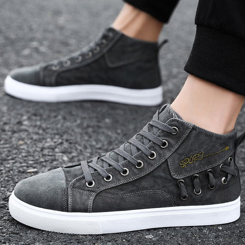 Casual Blue Canvas Vulcanized Shoes Male High Top Sneakers The Clothing Company Sydney