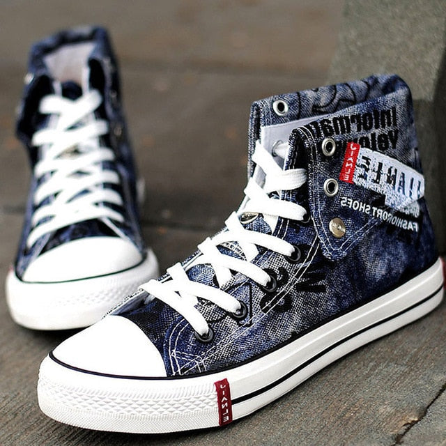 Casual Blue Canvas Vulcanized Shoes Male High Top Sneakers The Clothing Company Sydney