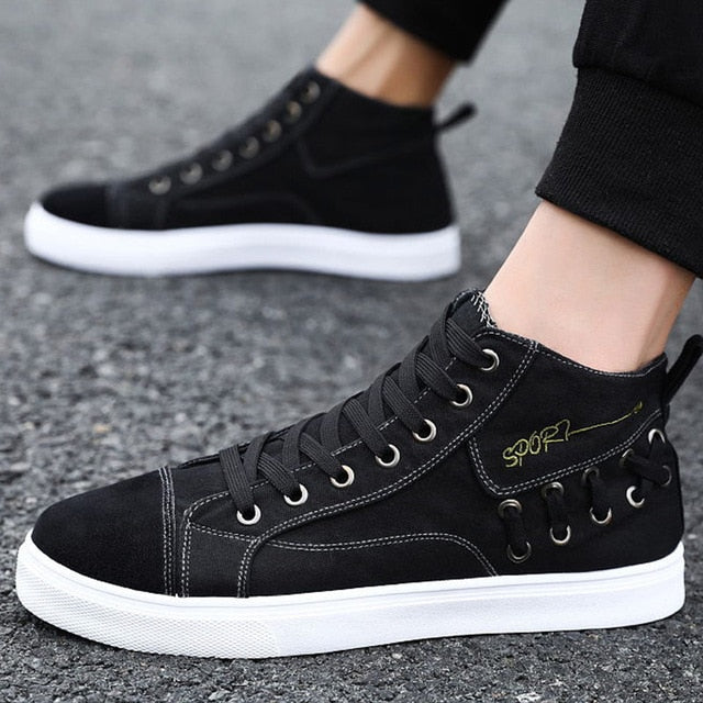 Casual Blue Canvas Vulcanized Shoes Male High Top Sneakers The Clothing Company Sydney