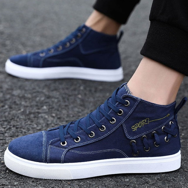 Casual Blue Canvas Vulcanized Shoes Male High Top Sneakers The Clothing Company Sydney