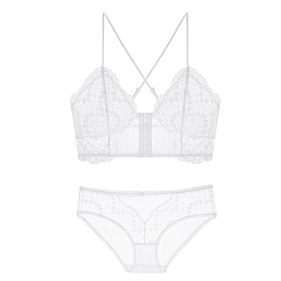 French Retro Lace Front Buckle Bra Set Wire Free Bralette Ultra-Thin Lingerie Sets Beauty Back Underwear The Clothing Company Sydney