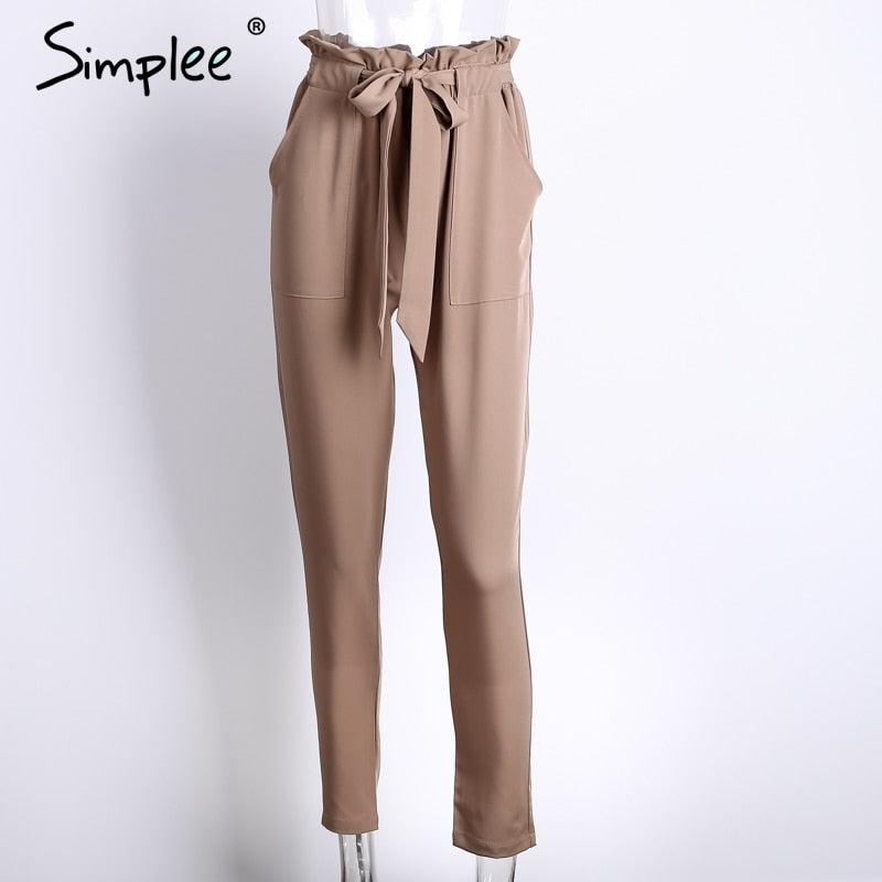 Chiffon khaki harem ladies summer casual Streetwear sash black elastic high waist pants The Clothing Company Sydney