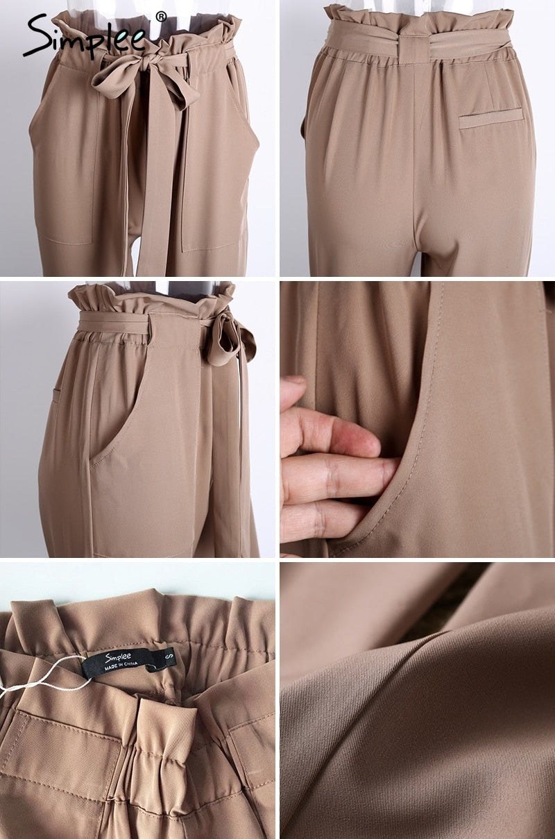 Chiffon khaki harem ladies summer casual Streetwear sash black elastic high waist pants The Clothing Company Sydney