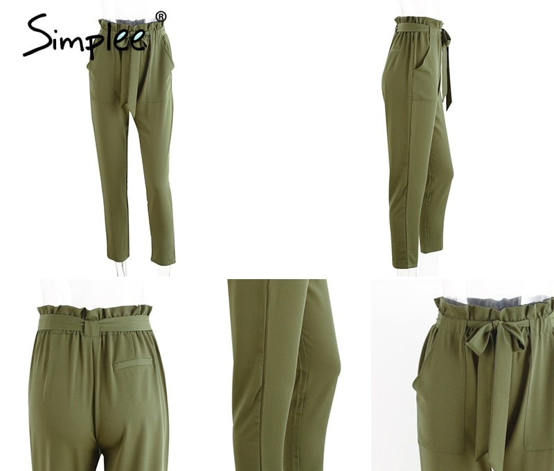 Chiffon khaki harem ladies summer casual Streetwear sash black elastic high waist pants The Clothing Company Sydney