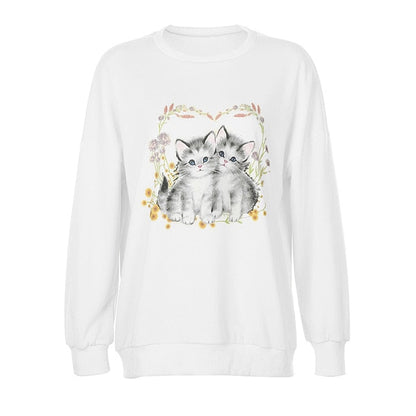 Cat Print Cute White Oversized Autumn Cute Long Sleeve Sweat Shirt Casual Loose Pullover Streetwear Sweatshirt The Clothing Company Sydney