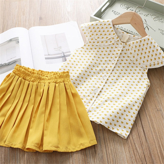 2 Piece Girls Clothing Sets New Summer Sleeveless T-shirt+Print Bow Skirt Shorts for Kids Clothing Sets Outfit The Clothing Company Sydney