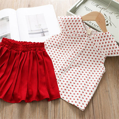 2 Piece Girls Clothing Sets New Summer Sleeveless T-shirt+Print Bow Skirt Shorts for Kids Clothing Sets Outfit The Clothing Company Sydney