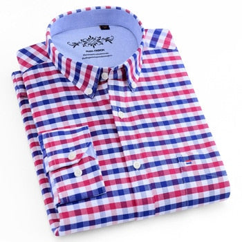 Men's Long Sleeve Contrast Plaid/Striped Oxford Dress Shirt with Left Chest Pocket Male Casual Slim-fit Buttoned Down Shirts The Clothing Company Sydney