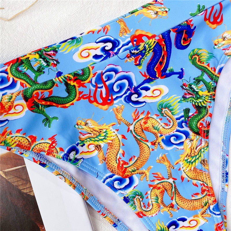 Bandeau high waist bikini Push up swimwear Dragon print sexy bikini set Retro swimsuit Bathing suit The Clothing Company Sydney