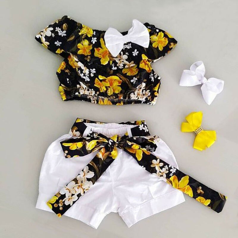 Baby Kid Girls Summer Floral Top T-shirt Solid Short Pant 2 Piece Set Outfits Set The Clothing Company Sydney