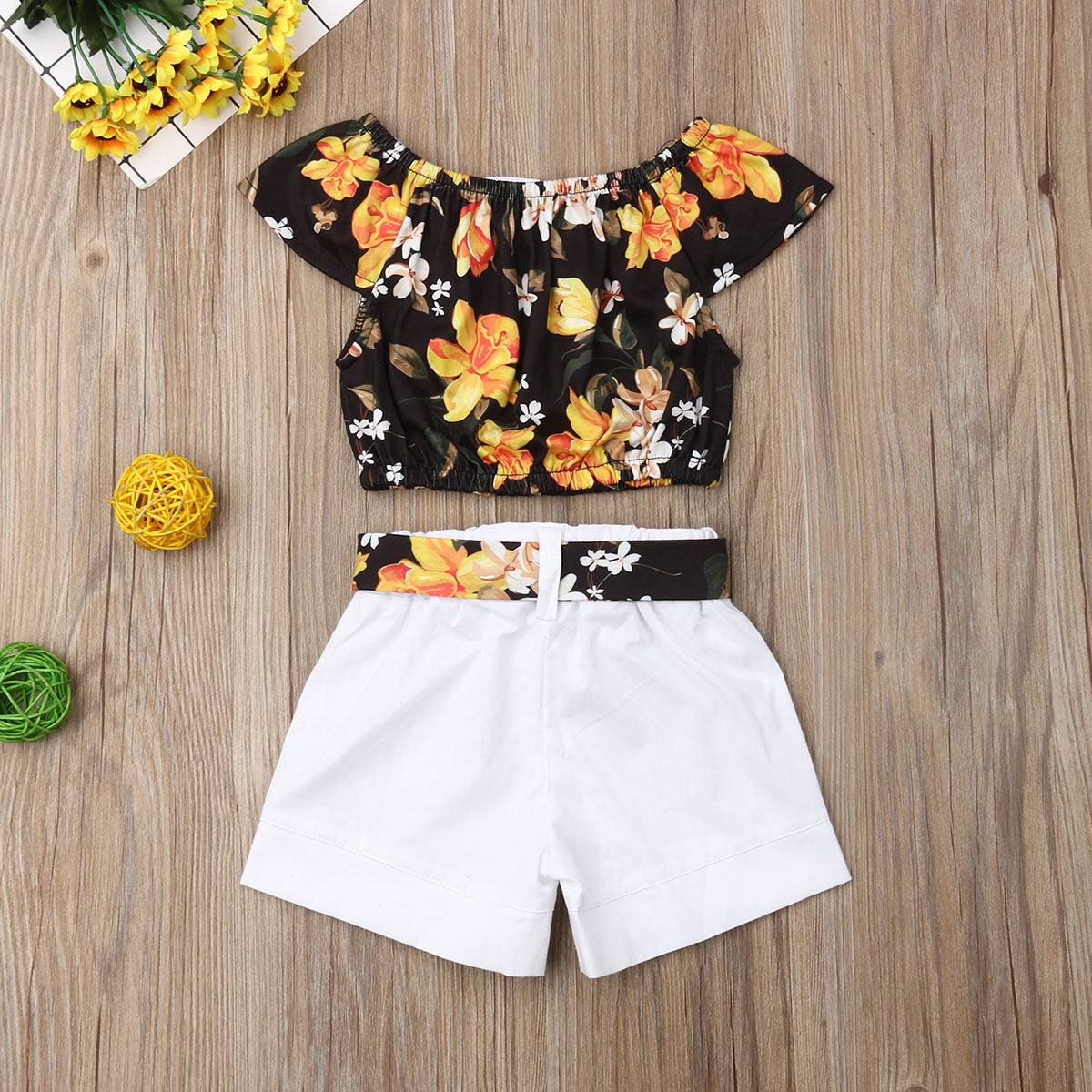 Baby Kid Girls Summer Floral Top T-shirt Solid Short Pant 2 Piece Set Outfits Set The Clothing Company Sydney