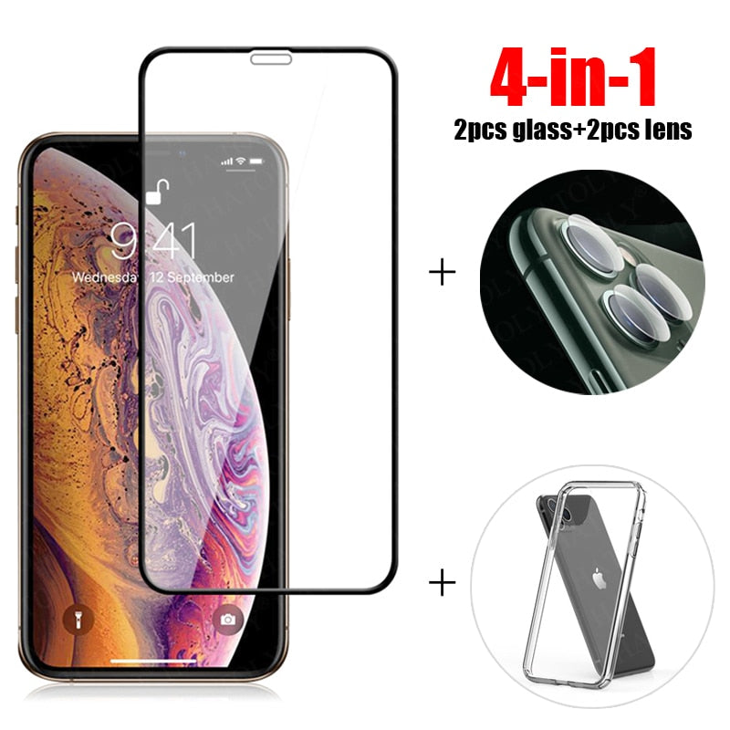 4-in-1 For Glass iPhone 12 Mini 11 Pro Max Tempered Glass SE 2020 SE2 6 7 8 Plus Phone Case Camera Lens Screen Protector Glass The Clothing Company Sydney