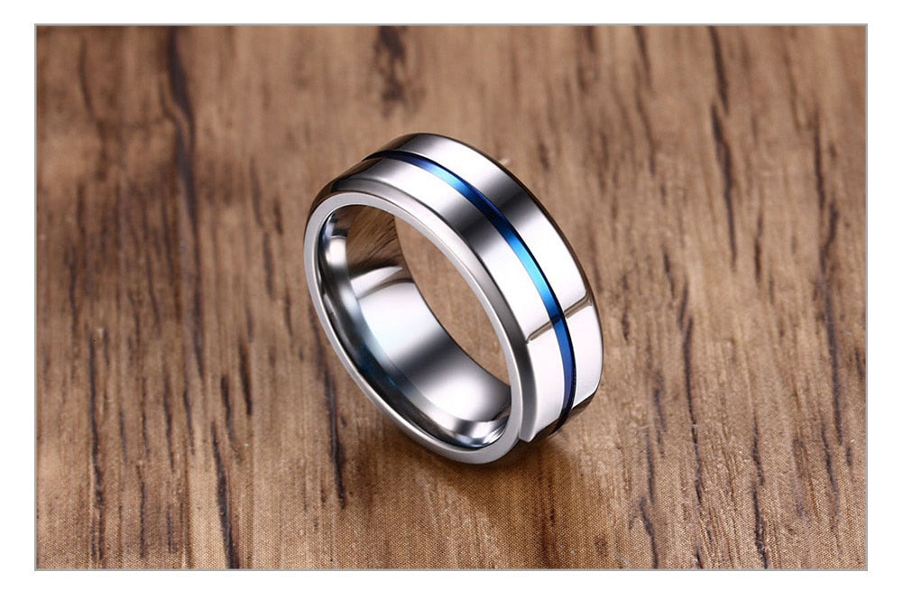 8mm Black Ring for Men Women Groove Stainless Steel Wedding Bands Trendy Fraternal Rings Casual Jewellery The Clothing Company Sydney