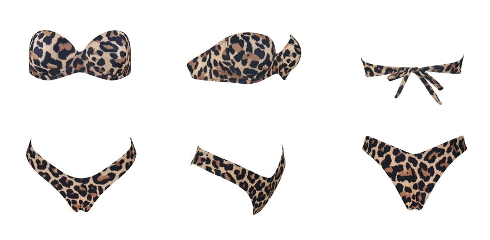 Leopard Print Bikini Push Up Swimsuit Brazilian Thong Bathing Suit Bandeau Beach Wear Swimwear The Clothing Company Sydney