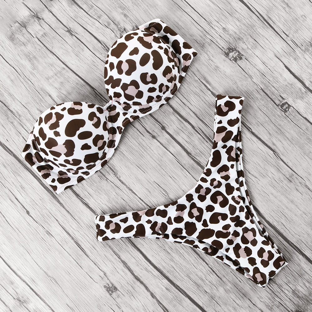 Leopard Print Bikini Push Up Swimsuit Brazilian Thong Bathing Suit Bandeau Beach Wear Swimwear The Clothing Company Sydney