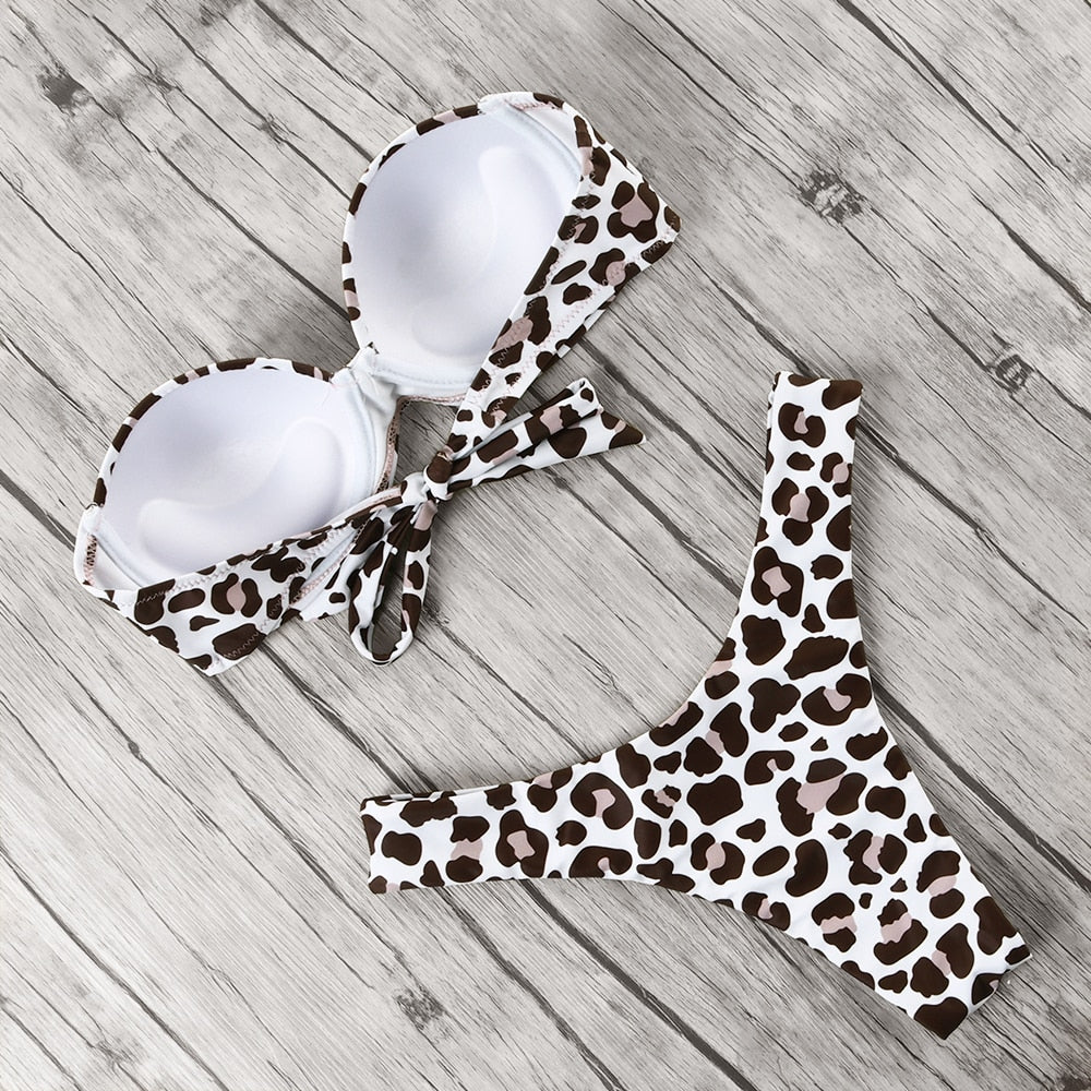 Leopard Print Bikini Push Up Swimsuit Brazilian Thong Bathing Suit Bandeau Beach Wear Swimwear The Clothing Company Sydney