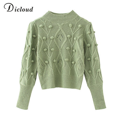 Turtleneck Women's Pom Poms Sweater Autumn Winter Oversized Long Sleeve Knitted Jumpers Fashion Ladies Pullover The Clothing Company Sydney