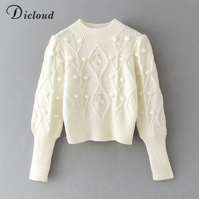 Turtleneck Women's Pom Poms Sweater Autumn Winter Oversized Long Sleeve Knitted Jumpers Fashion Ladies Pullover The Clothing Company Sydney