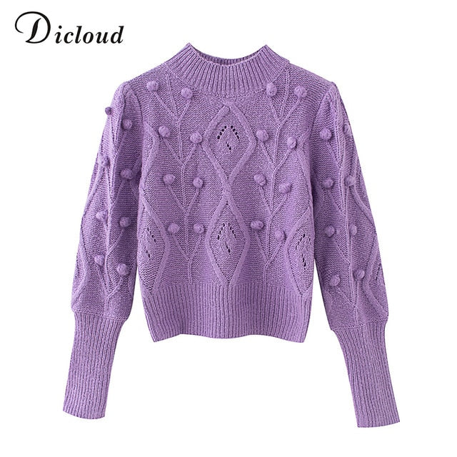 Turtleneck Women's Pom Poms Sweater Autumn Winter Oversized Long Sleeve Knitted Jumpers Fashion Ladies Pullover The Clothing Company Sydney