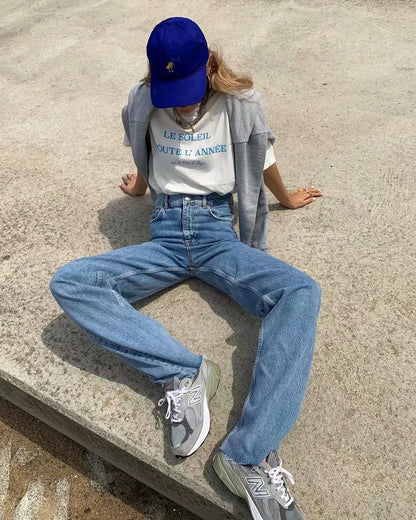 Casual Fashion Straight Leg Women's Jeans Denim Bottom Long High Waist Baggy Fall Pants The Clothing Company Sydney