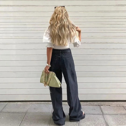 Casual Fashion Straight Leg Women's Jeans Denim Bottom Long High Waist Baggy Fall Pants The Clothing Company Sydney