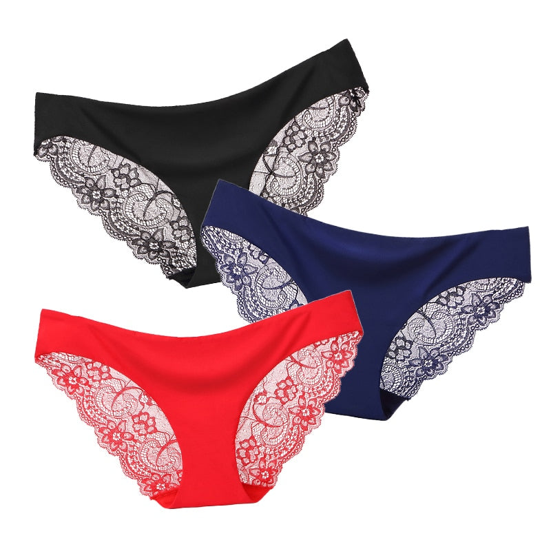 3 Pack Seamless low-Rise women's sexy lace lady panties seamless