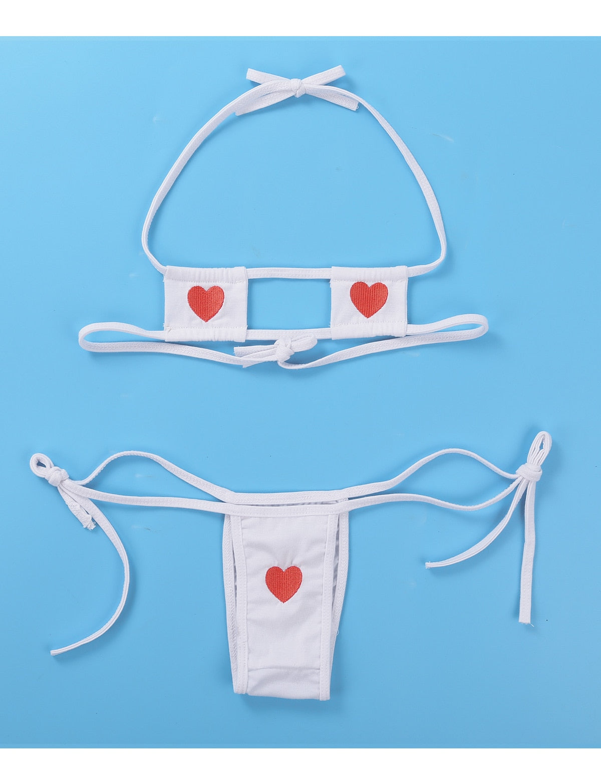 Summer Striped Heart Embroidered Cosplay Mini Bikini Lingerie Set Self Tie Square Bra Top with Briefs The Clothing Company Sydney